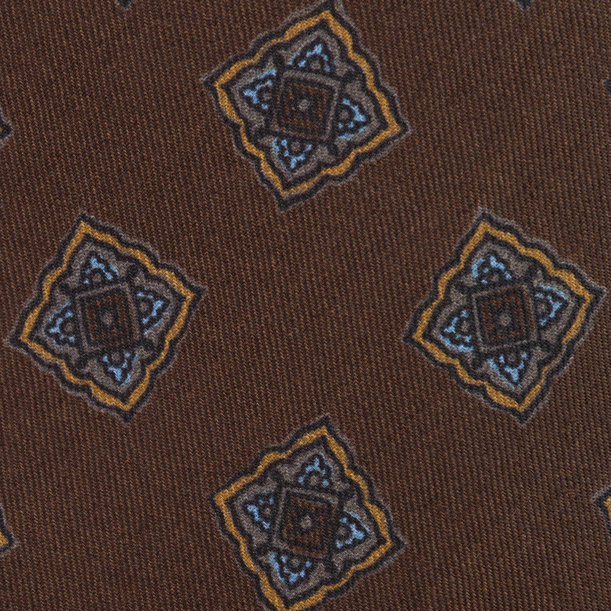 Floral Printed Silk / Wool Tie - Chocolate - Hand-Rolled