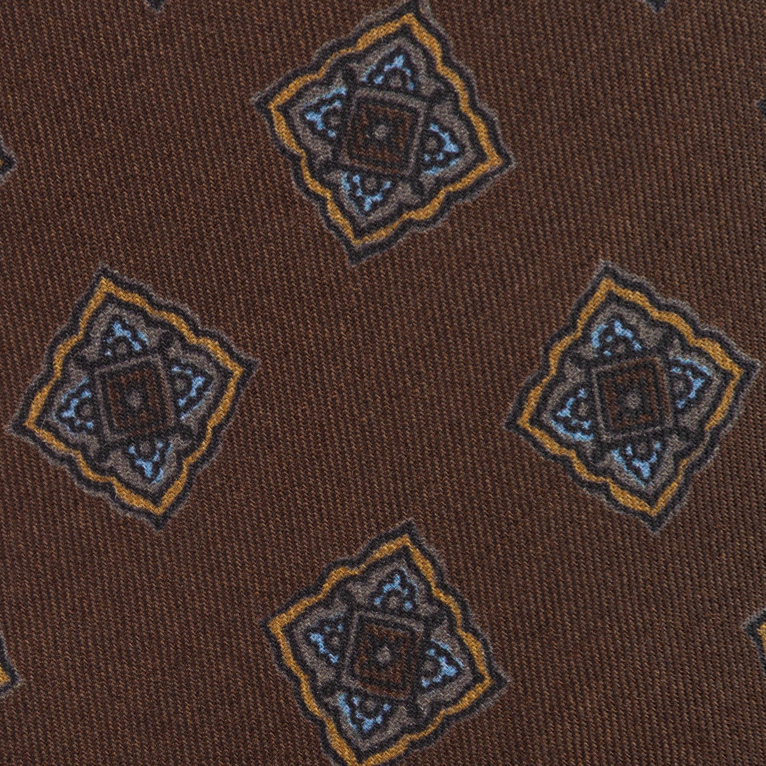 Floral Printed Silk / Wool Tie - Chocolate - Hand-Rolled