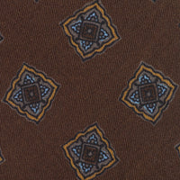 Floral Printed Silk / Wool Tie - Chocolate - Hand-Rolled