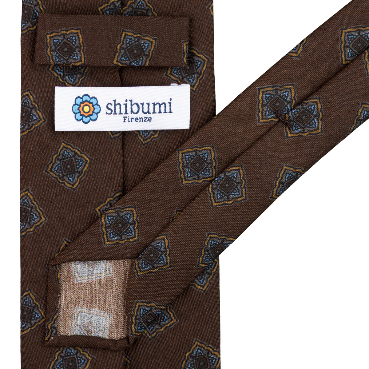 Floral Printed Silk / Wool Tie - Chocolate - Hand-Rolled