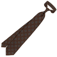 Floral Printed Silk / Wool Tie - Chocolate - Hand-Rolled