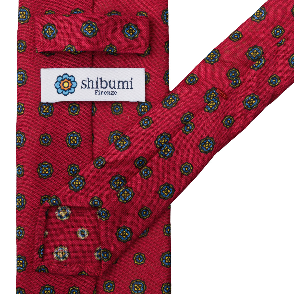 Floral Printed Linen Tie - Red - Hand-Rolled