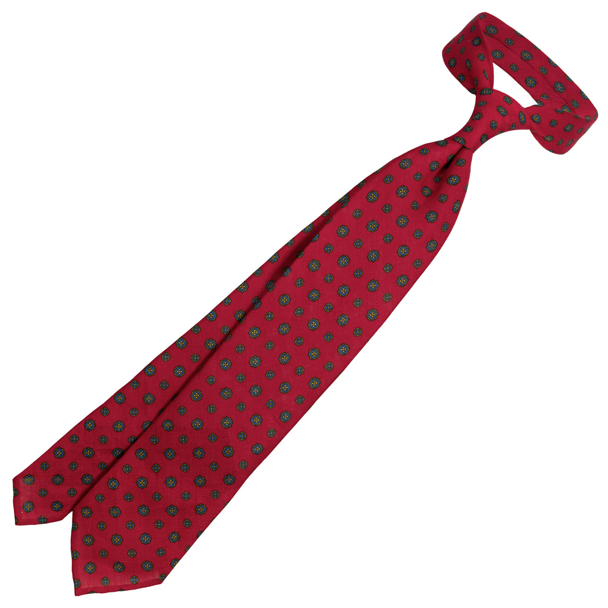 Floral Printed Linen Tie - Red - Hand-Rolled