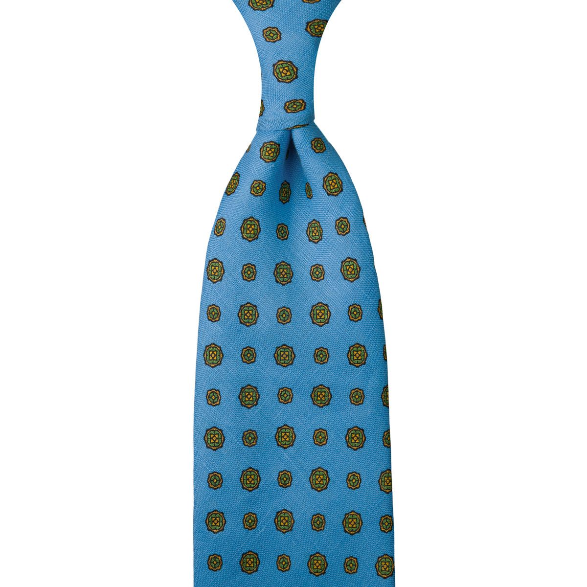 Floral Printed Linen Tie - Madder Blue - Hand-Rolled