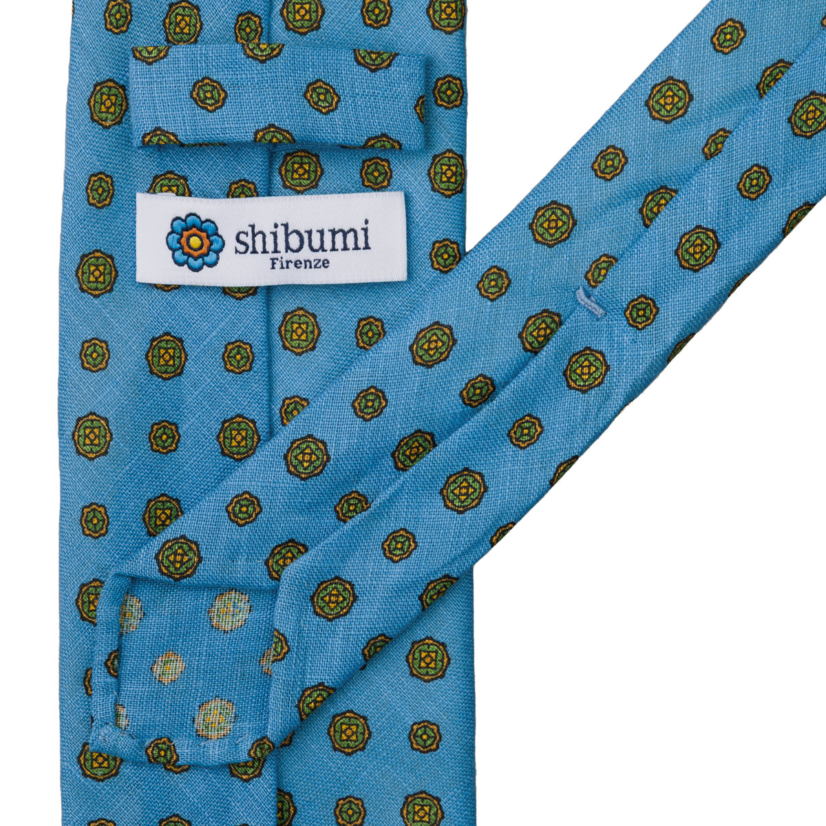 Floral Printed Linen Tie - Madder Blue - Hand-Rolled