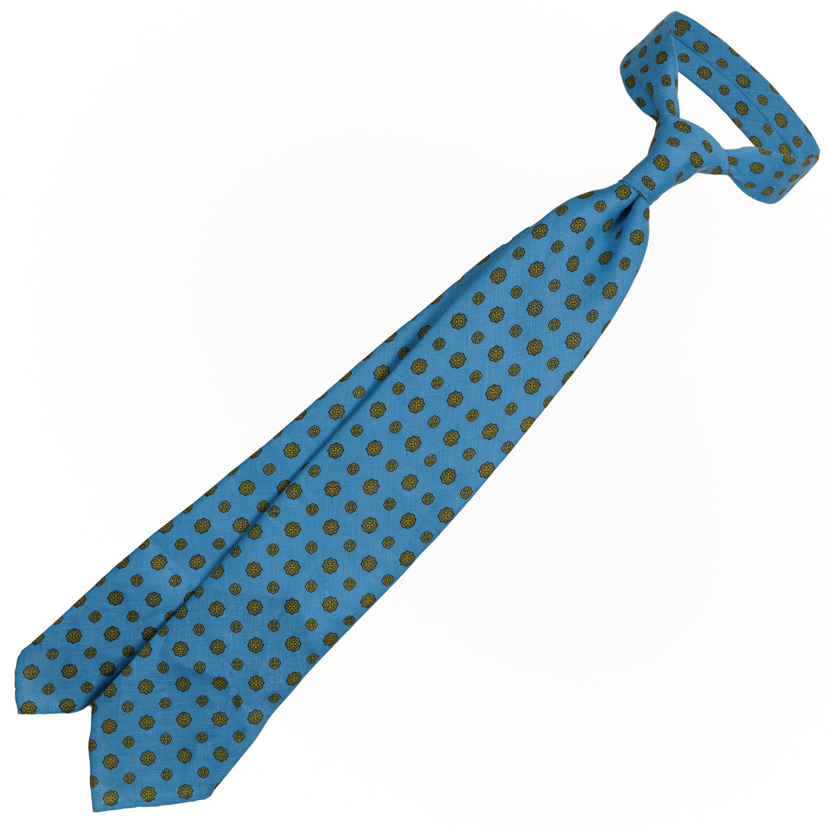 Floral Printed Linen Tie - Madder Blue - Hand-Rolled