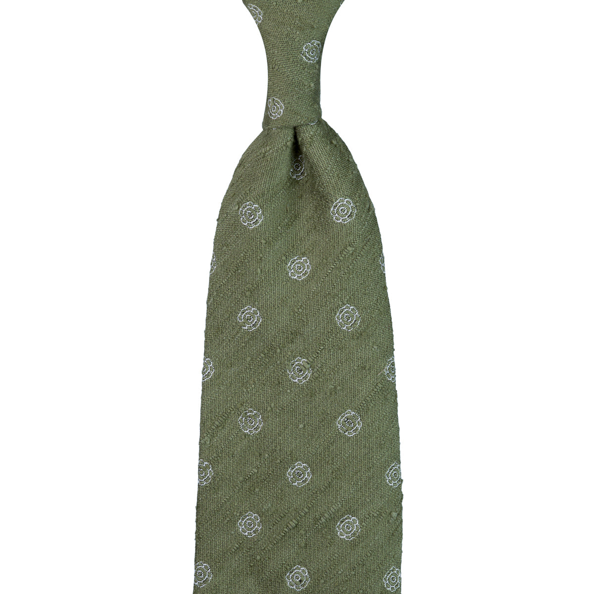 Shibumi-Flower Shantung Silk Tie - Olive - Hand-Rolled