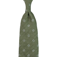 Shibumi-Flower Shantung Silk Tie - Olive - Hand-Rolled