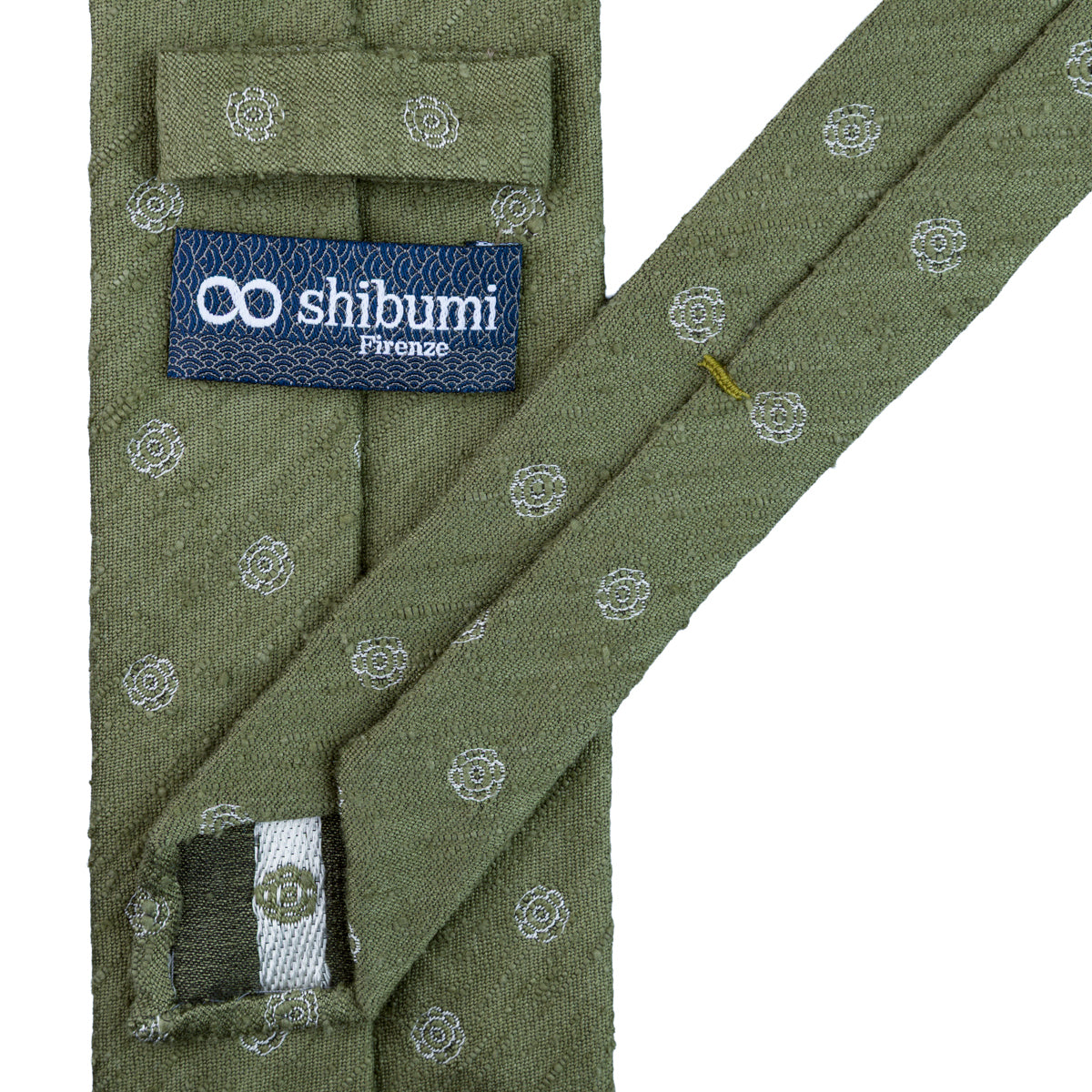 Shibumi-Flower Shantung Silk Tie - Olive - Hand-Rolled