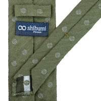 Shibumi-Flower Shantung Silk Tie - Olive - Hand-Rolled
