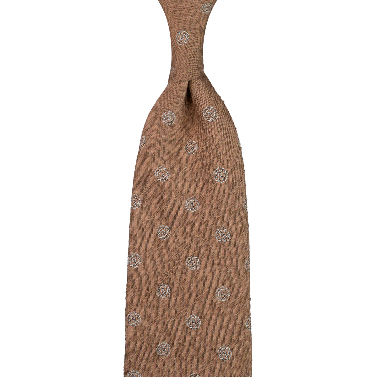 Shibumi-Flower Shantung Silk Tie - Beige - Hand-Rolled