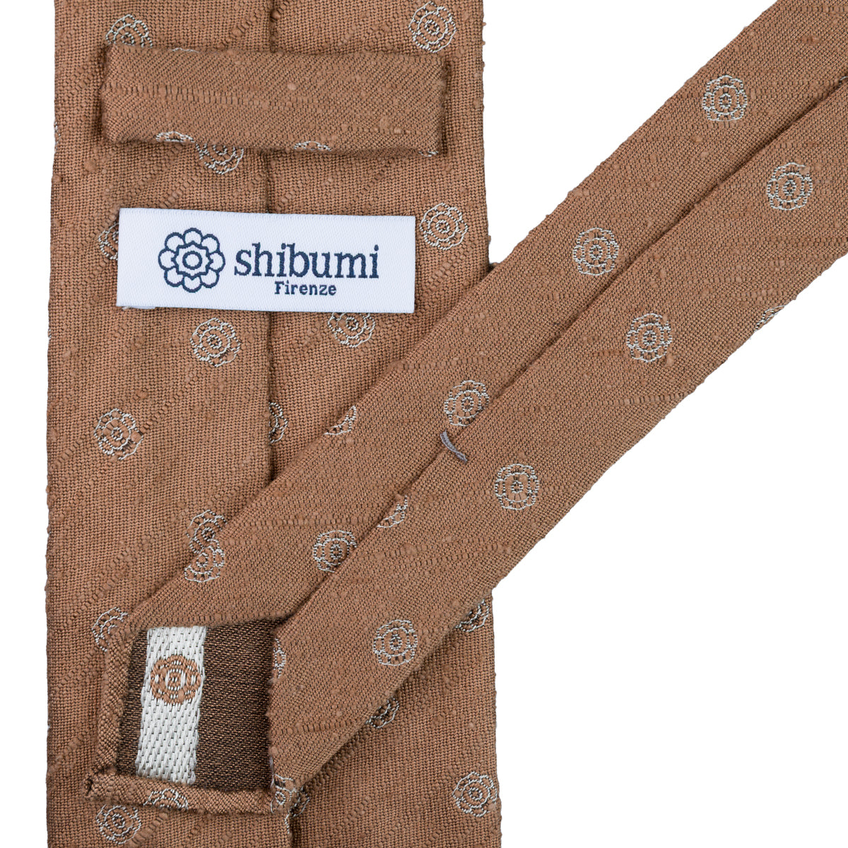 Shibumi-Flower Shantung Silk Tie - Beige - Hand-Rolled