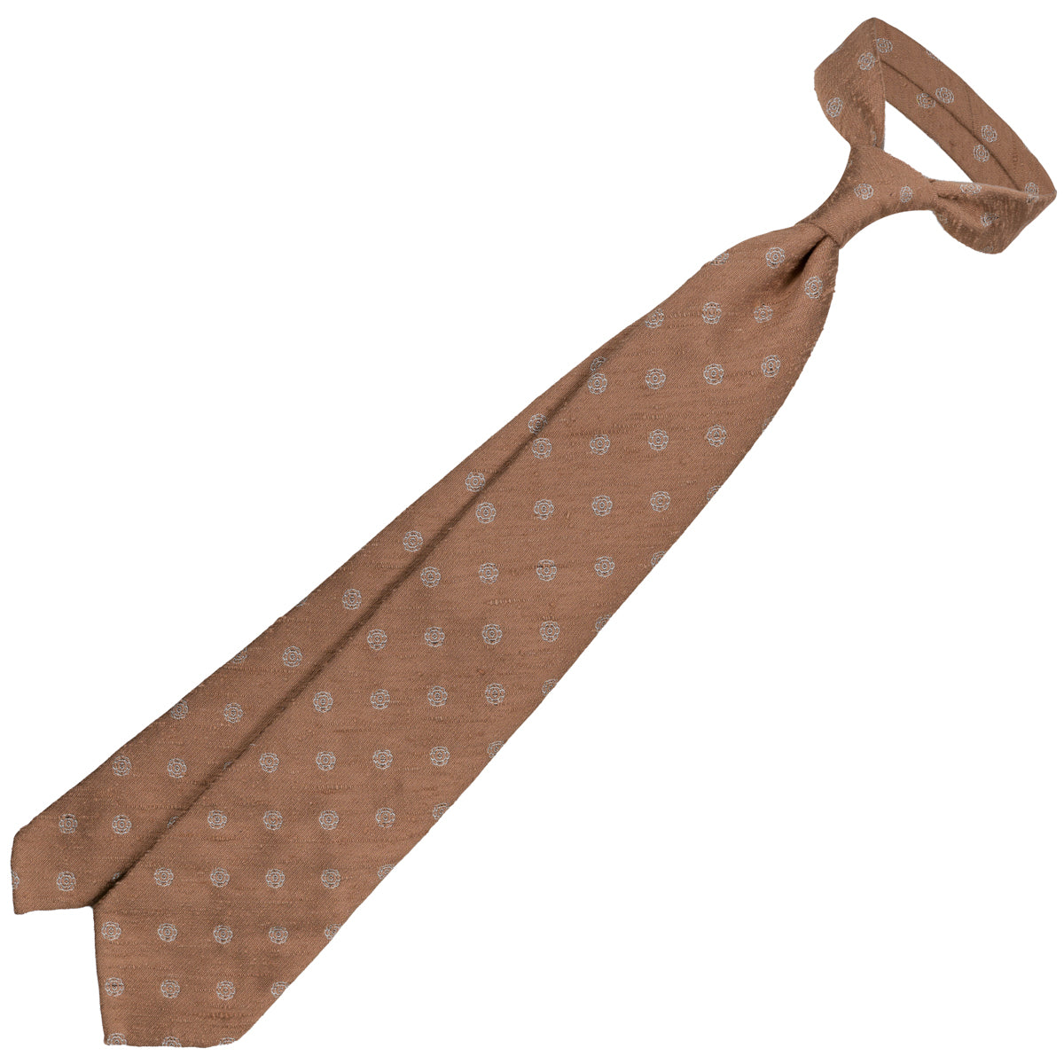 Shibumi-Flower Shantung Silk Tie - Beige - Hand-Rolled