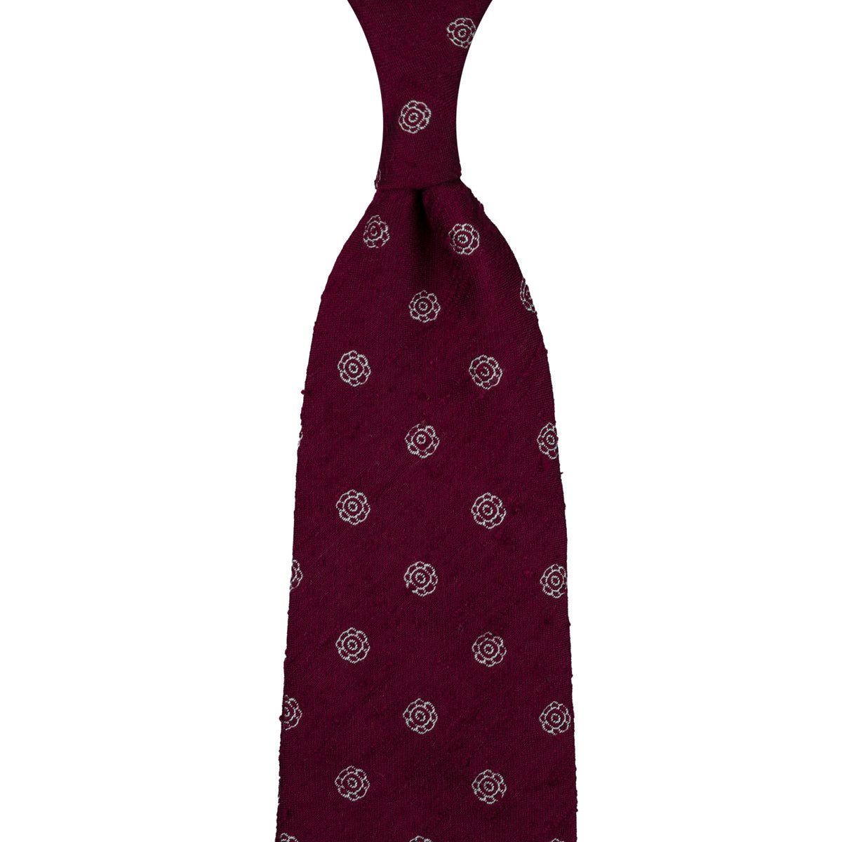 Shibumi-Flower Shantung Silk Tie - Burgundy - Hand-Rolled