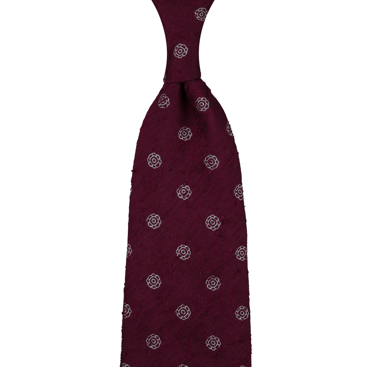 Shibumi-Flower Shantung Silk Tie - Burgundy - Hand-Rolled