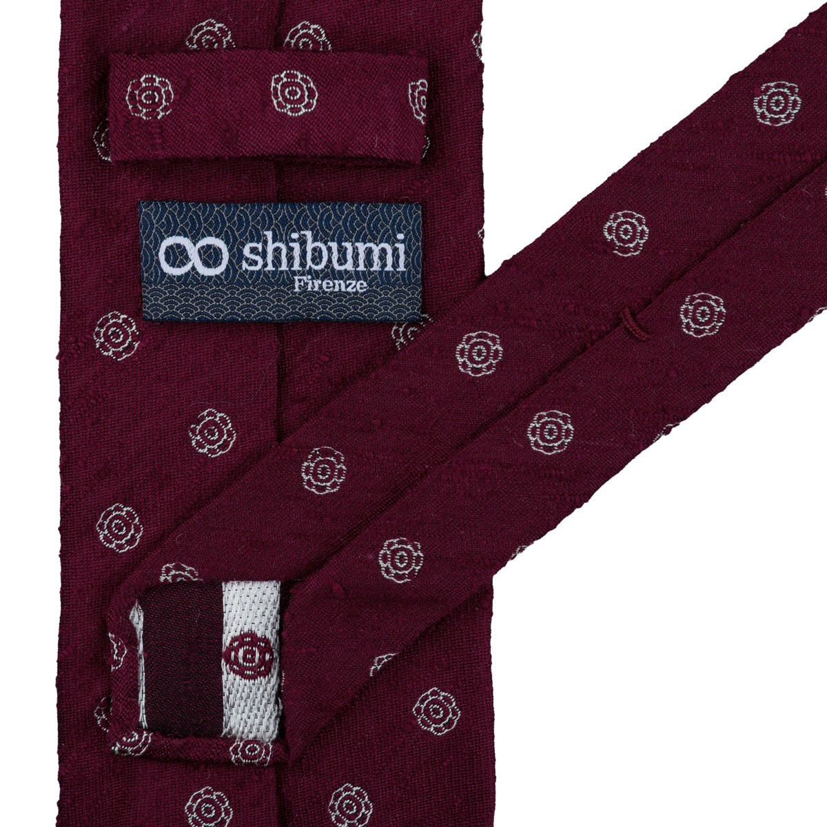 Shibumi-Flower Shantung Silk Tie - Burgundy - Hand-Rolled