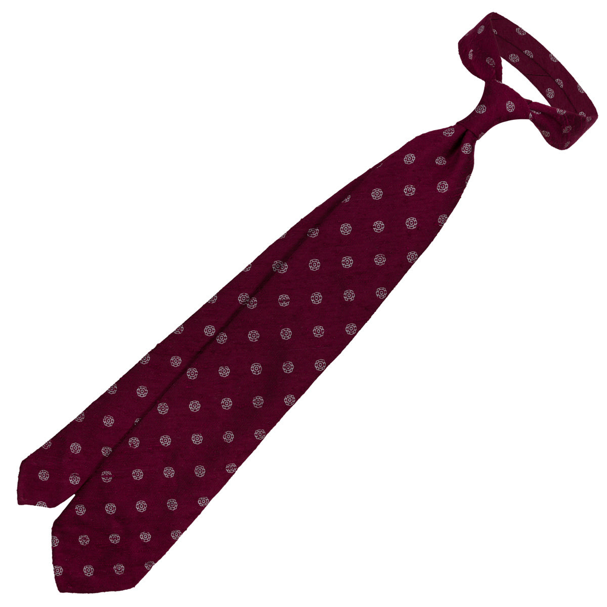 Shibumi-Flower Shantung Silk Tie - Burgundy - Hand-Rolled