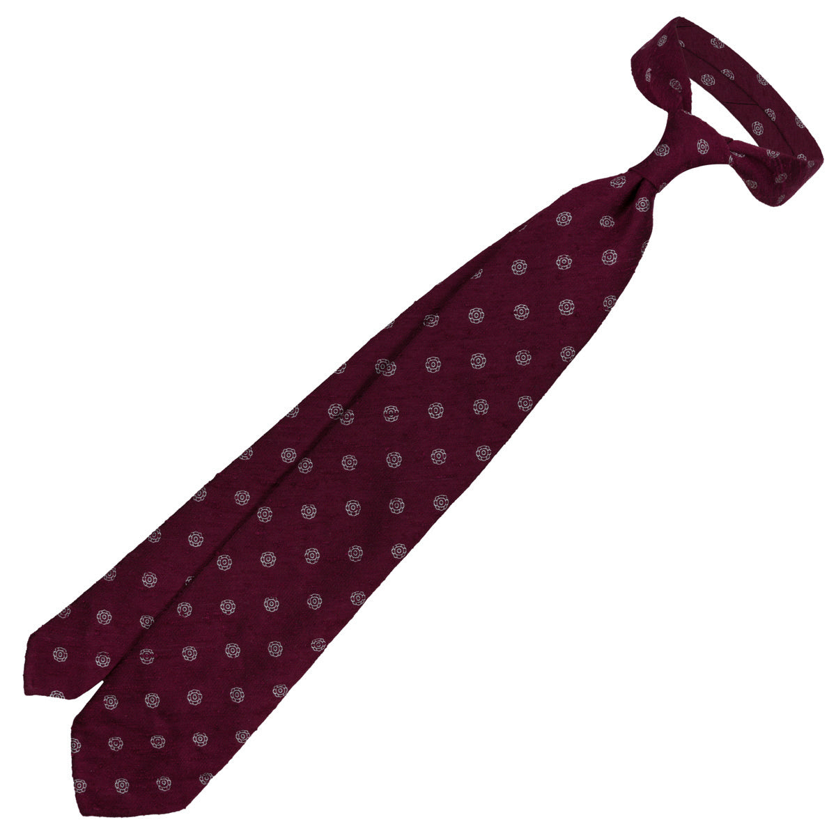 Shibumi-Flower Shantung Silk Tie - Burgundy - Hand-Rolled