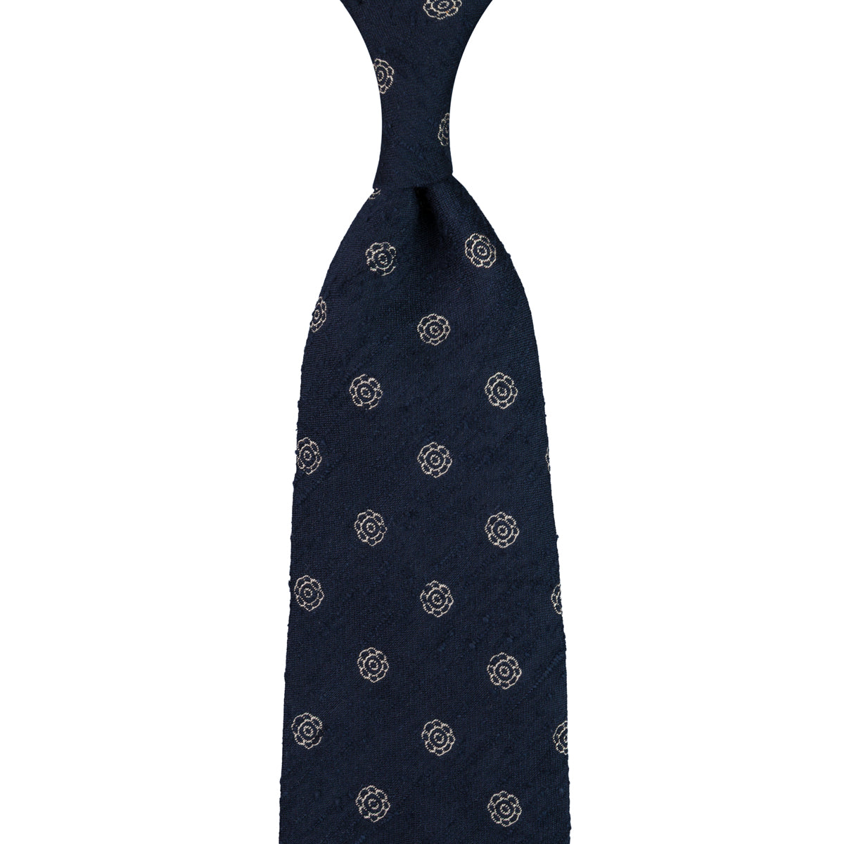 Shibumi-Flower Shantung Silk Tie - Navy - Hand-Rolled