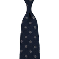 Shibumi-Flower Shantung Silk Tie - Navy - Hand-Rolled