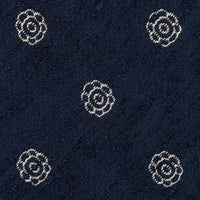 Shibumi-Flower Shantung Silk Tie - Navy - Hand-Rolled