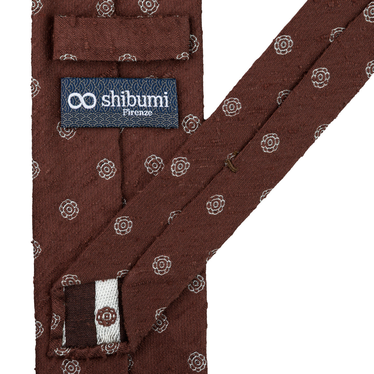 Shibumi-Flower Shantung Silk Tie - Beech Brown - Hand-Rolled