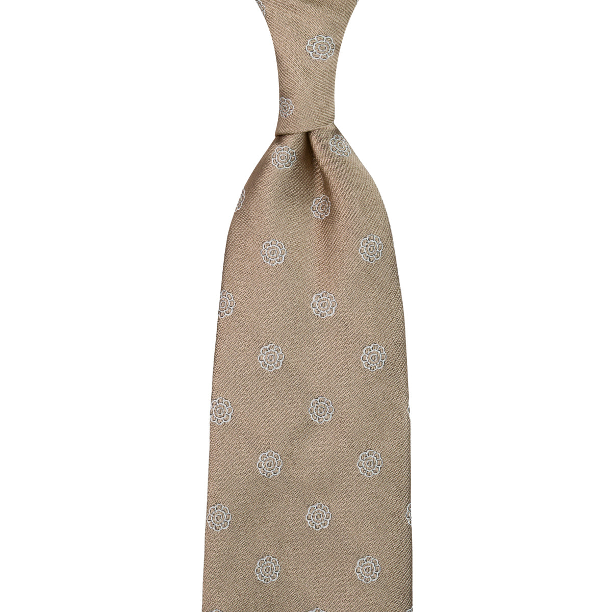 Shibumi-Flower Jacquard Silk Tie - Beige - Hand-Rolled