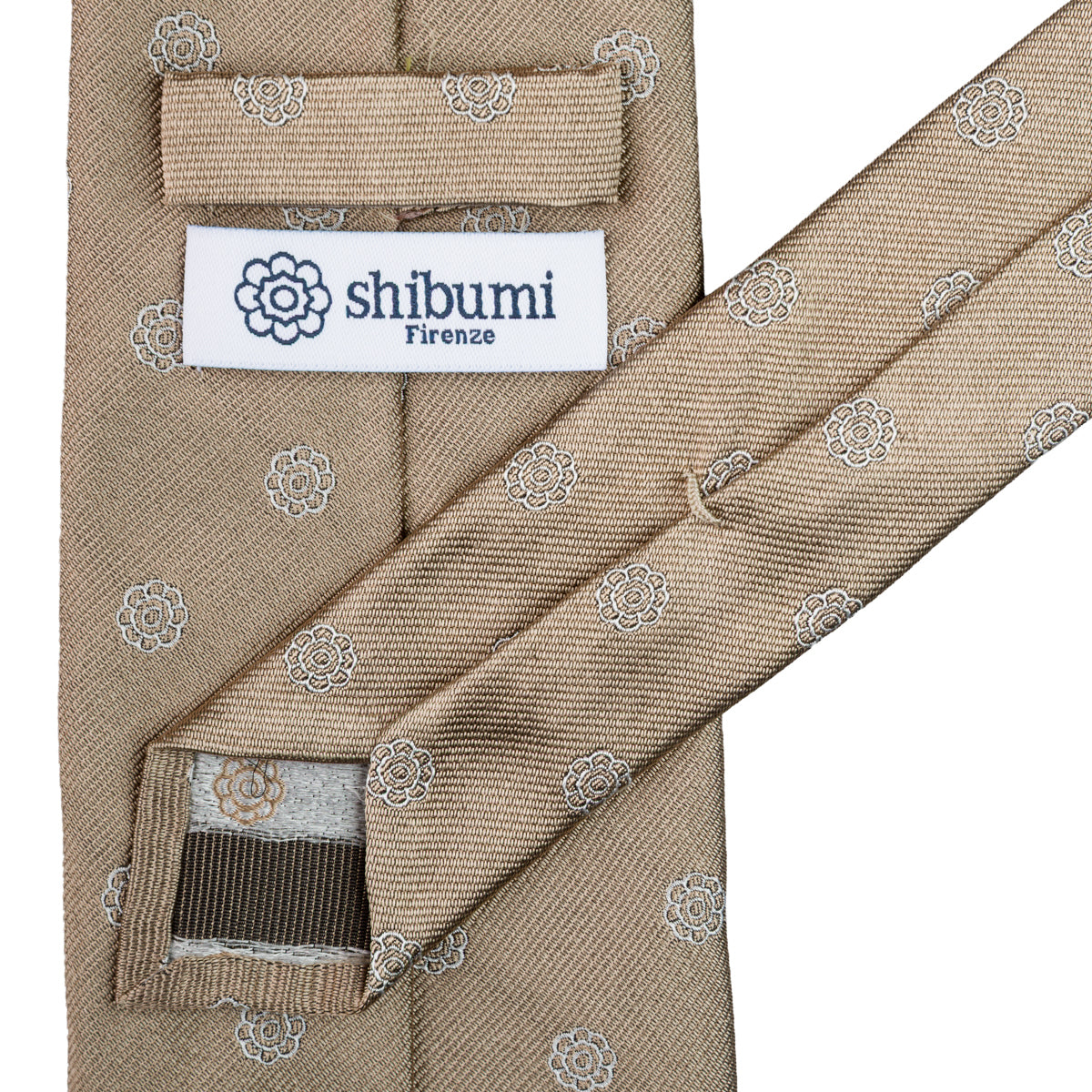 Shibumi-Flower Jacquard Silk Tie - Beige - Hand-Rolled