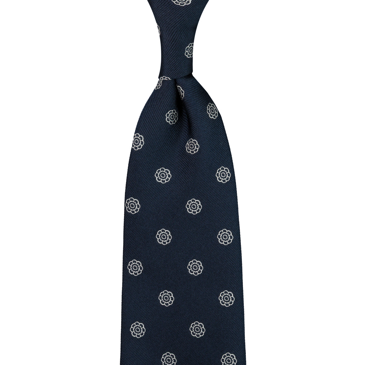 Shibumi-Flower Jacquard Silk Tie - Navy - Hand-Rolled