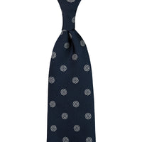Shibumi-Flower Jacquard Silk Tie - Navy - Hand-Rolled