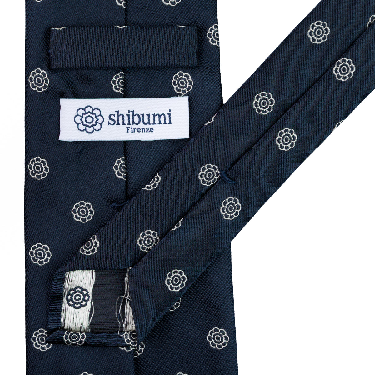 Shibumi-Flower Jacquard Silk Tie - Navy - Hand-Rolled