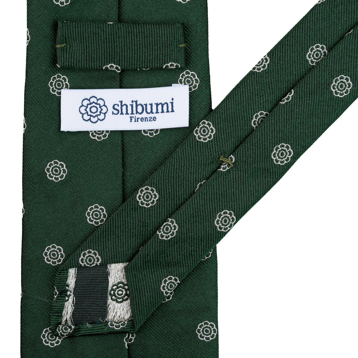Shibumi-Flower Jacquard Silk Tie - Forest - Hand-Rolled