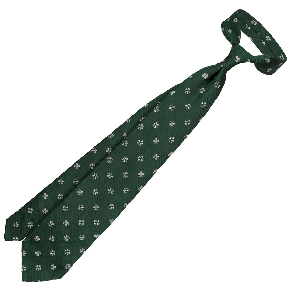 Shibumi-Flower Jacquard Silk Tie - Forest - Hand-Rolled