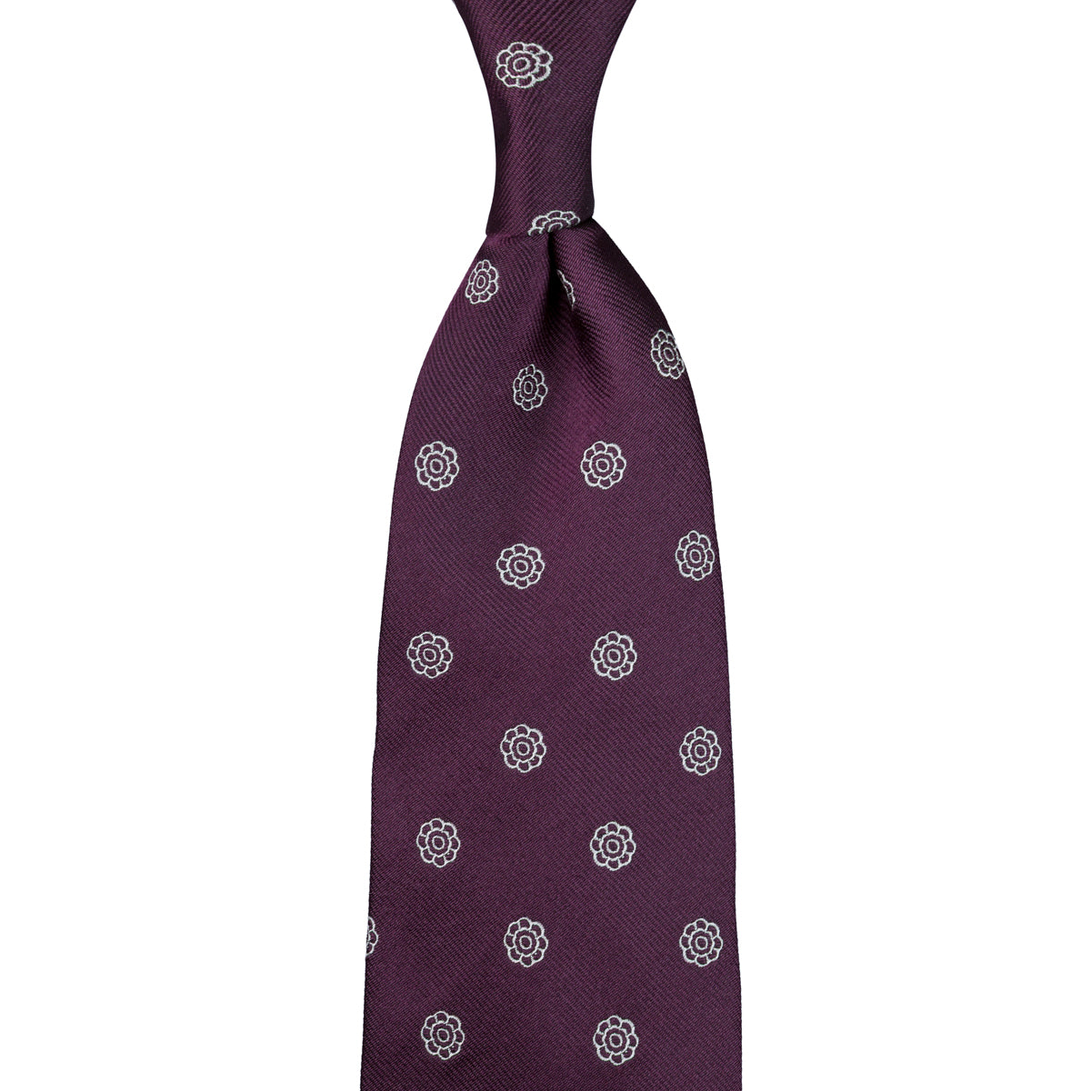 Shibumi-Flower Jacquard Silk Tie - Eggplant - Hand-Rolled