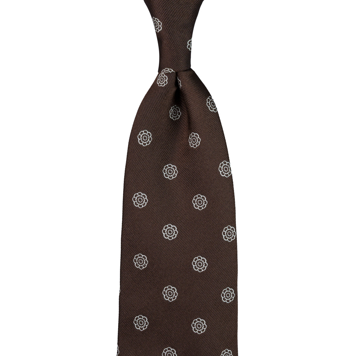 Shibumi-Flower Jacquard Silk Tie - Chocolate - Hand-Rolled