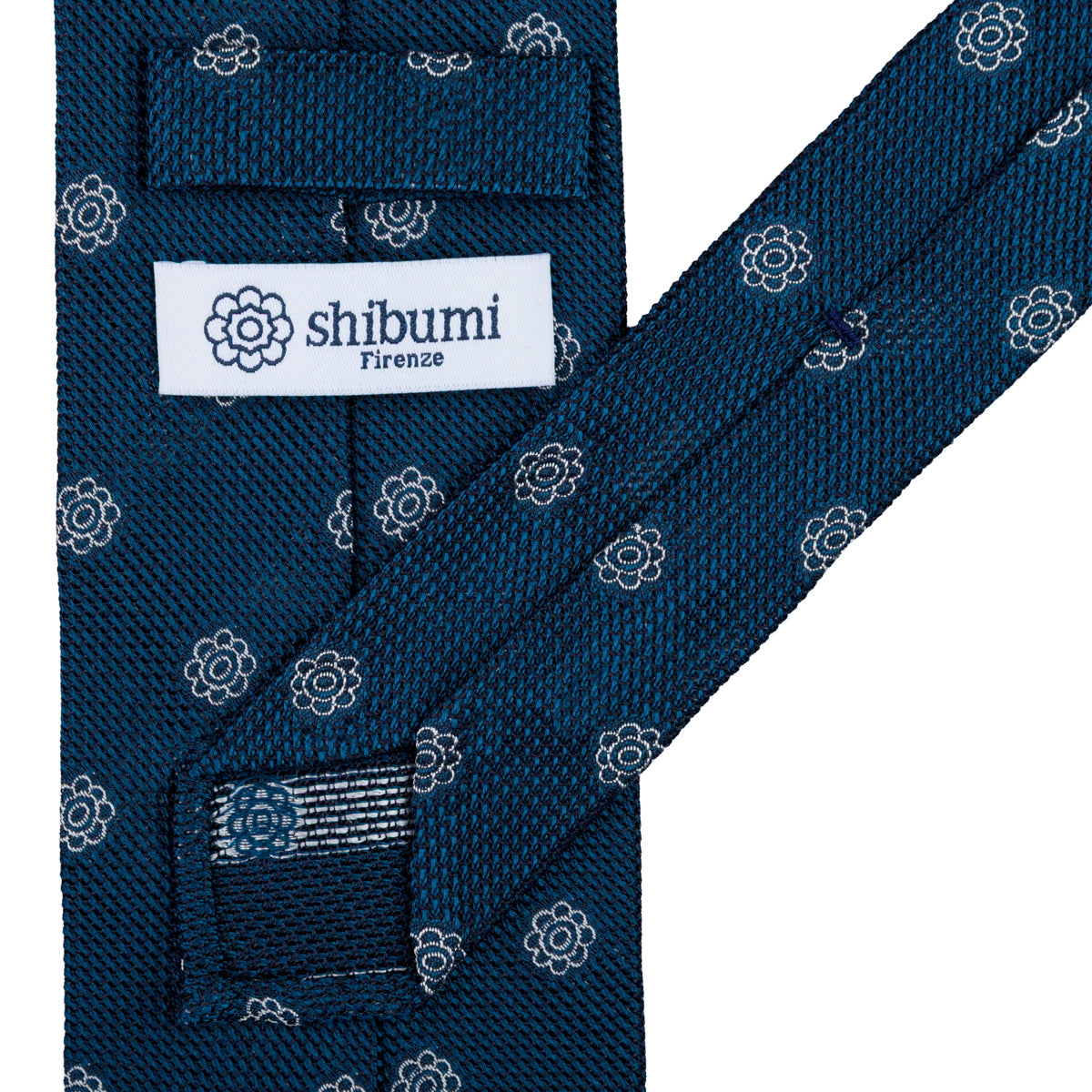Shibumi-Flower Fina Grenadine Silk Tie - Light Navy - Hand-Rolled