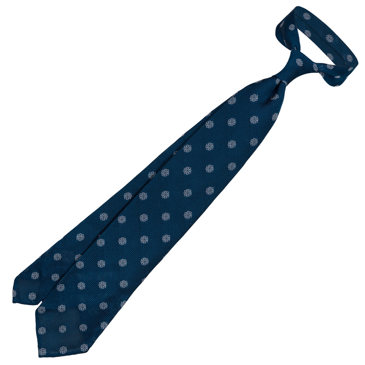 Shibumi-Flower Fina Grenadine Silk Tie - Light Navy - Hand-Rolled