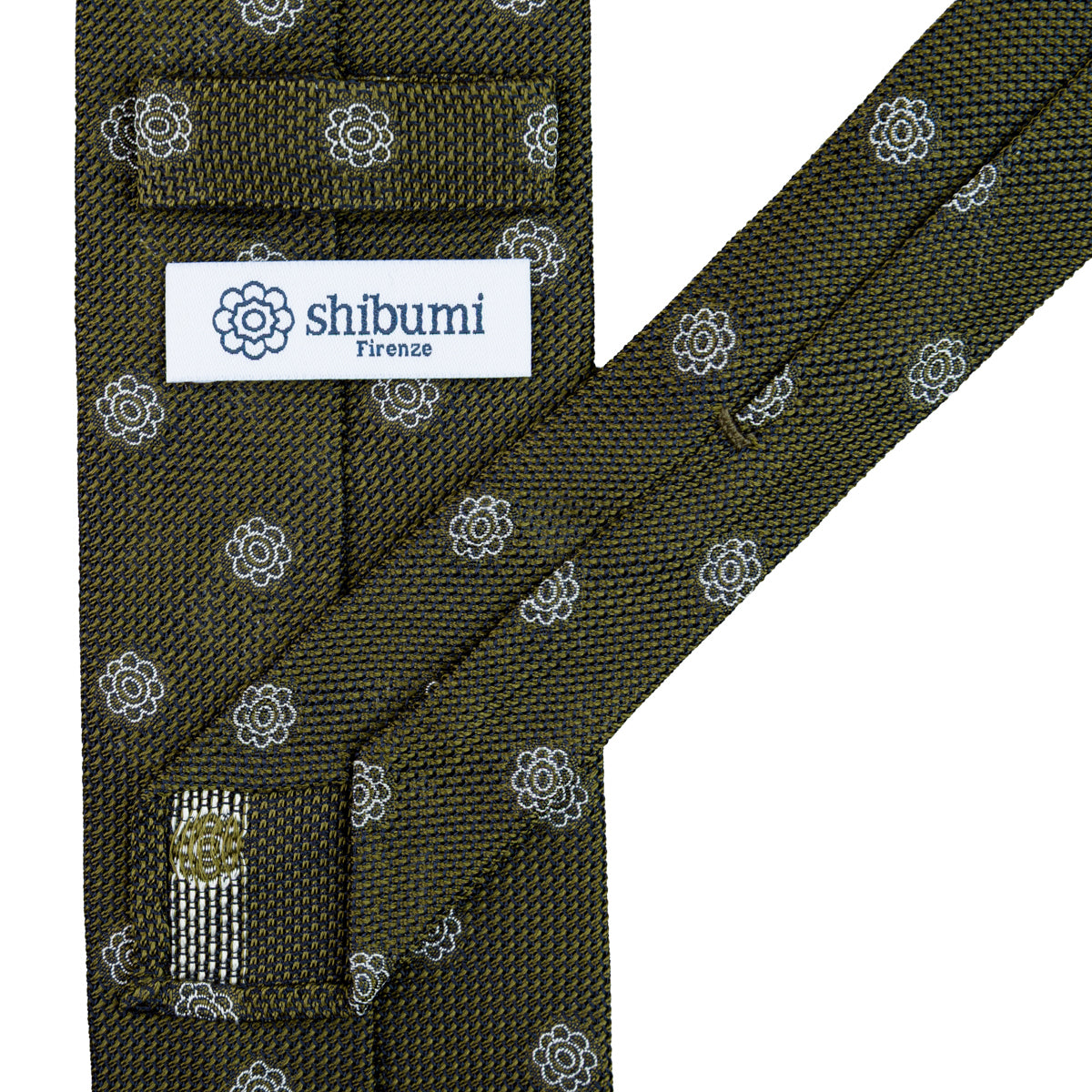 Shibumi-Flower Fina Grenadine Silk Tie - Olive
