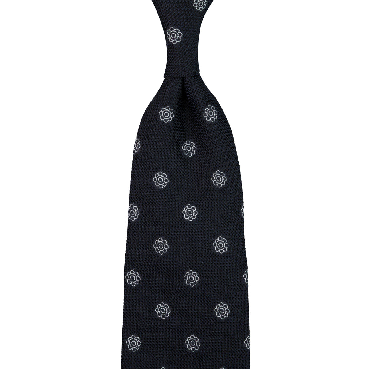 Shibumi-Flower Fina Grenadine Silk Tie - Black - Hand-Rolled