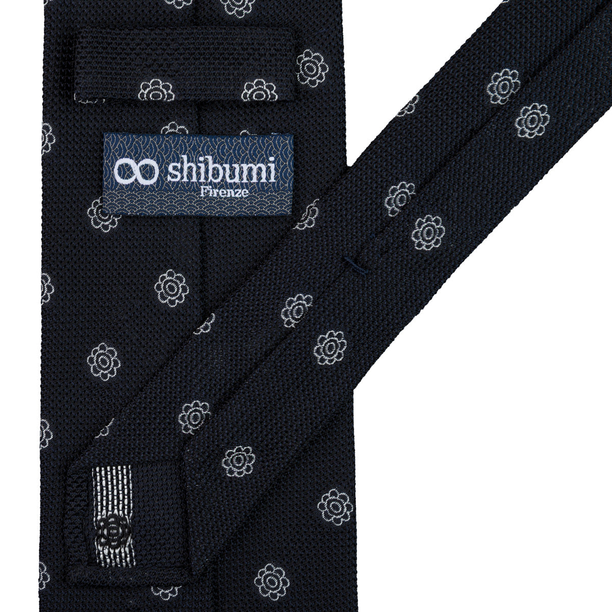 Shibumi-Flower Fina Grenadine Silk Tie - Black - Hand-Rolled