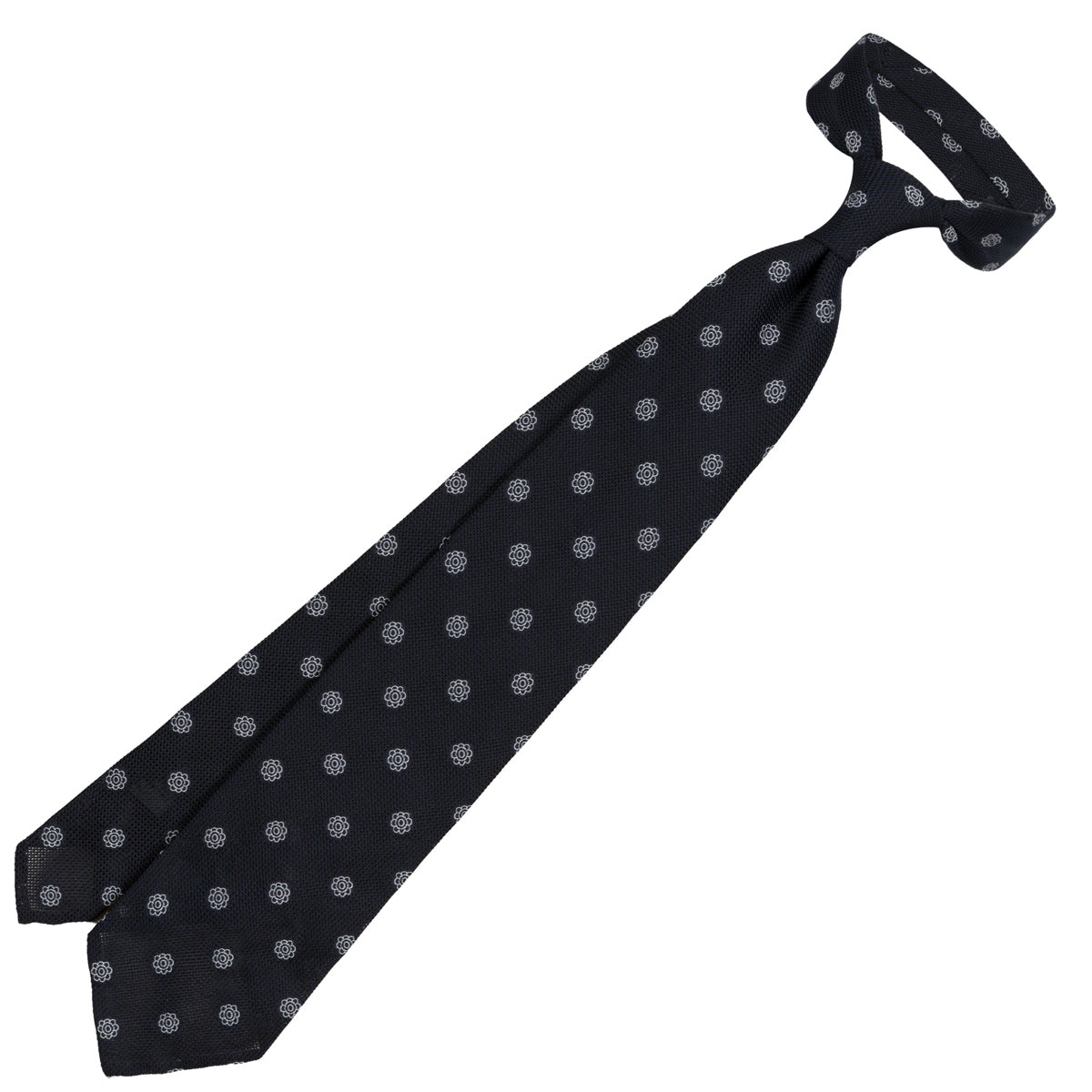 Shibumi-Flower Fina Grenadine Silk Tie - Black - Hand-Rolled