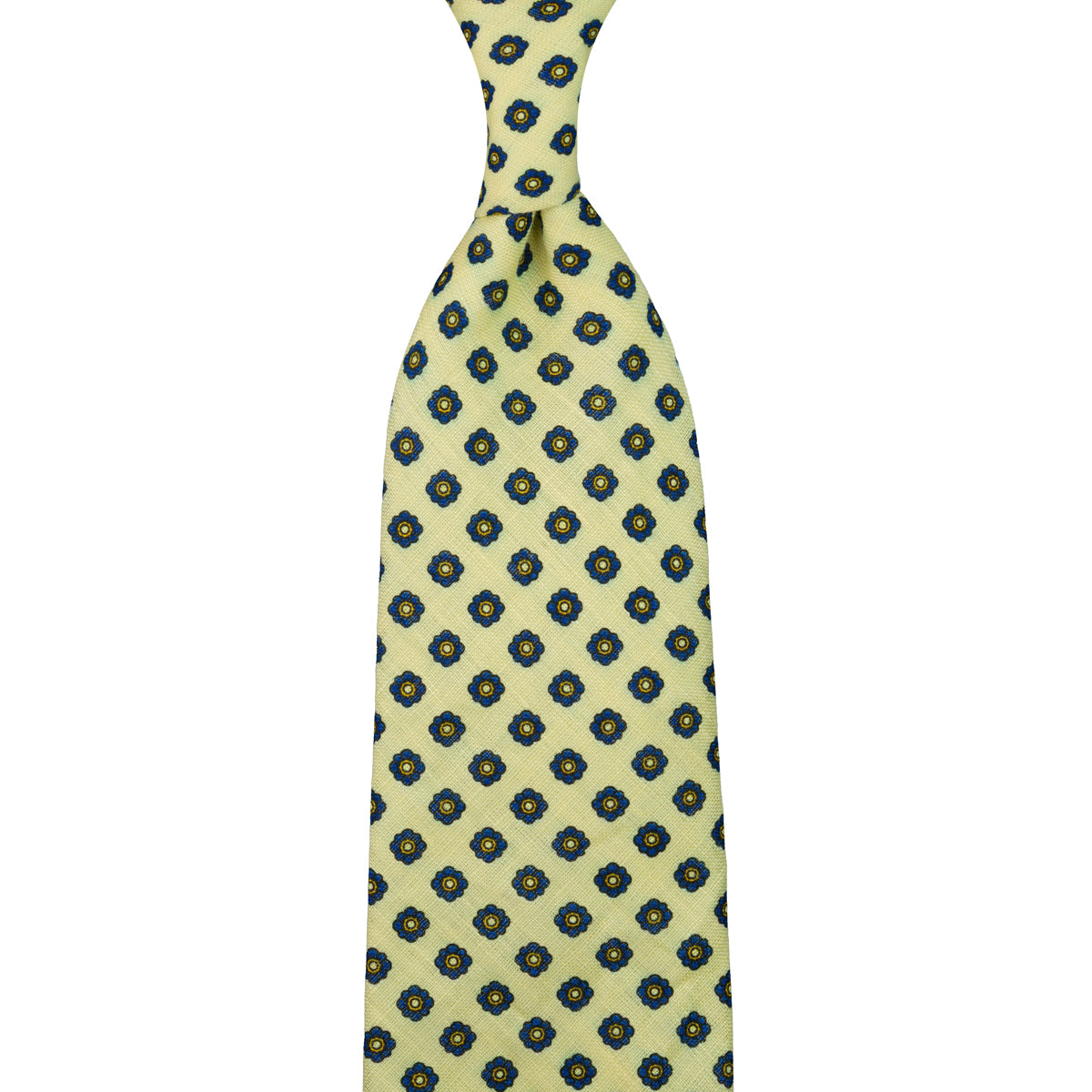 Shibumi-Flower Printed Linen Tie - Pale Yellow - Hand-Rolled