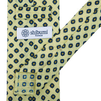 Shibumi-Flower Printed Linen Tie - Pale Yellow - Hand-Rolled
