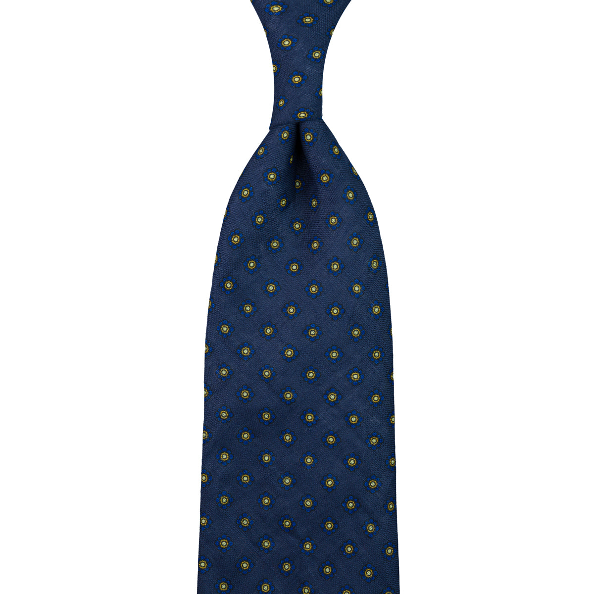 Shibumi-Flower Printed Linen Tie - Navy - Hand-Rolled