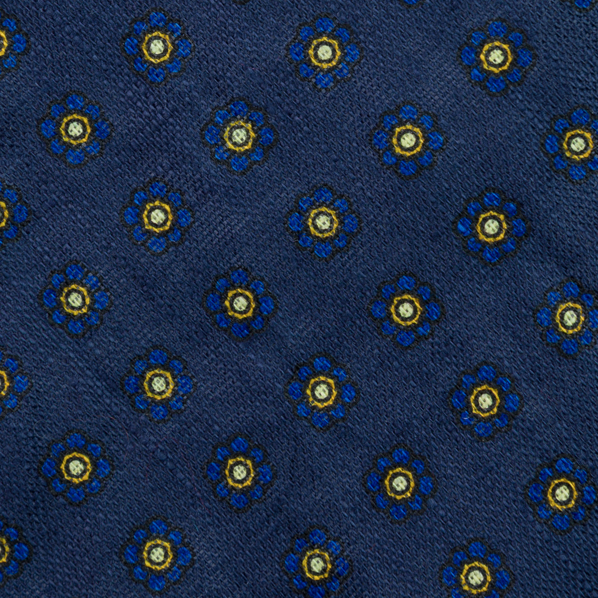 Shibumi-Flower Printed Linen Tie - Navy - Hand-Rolled