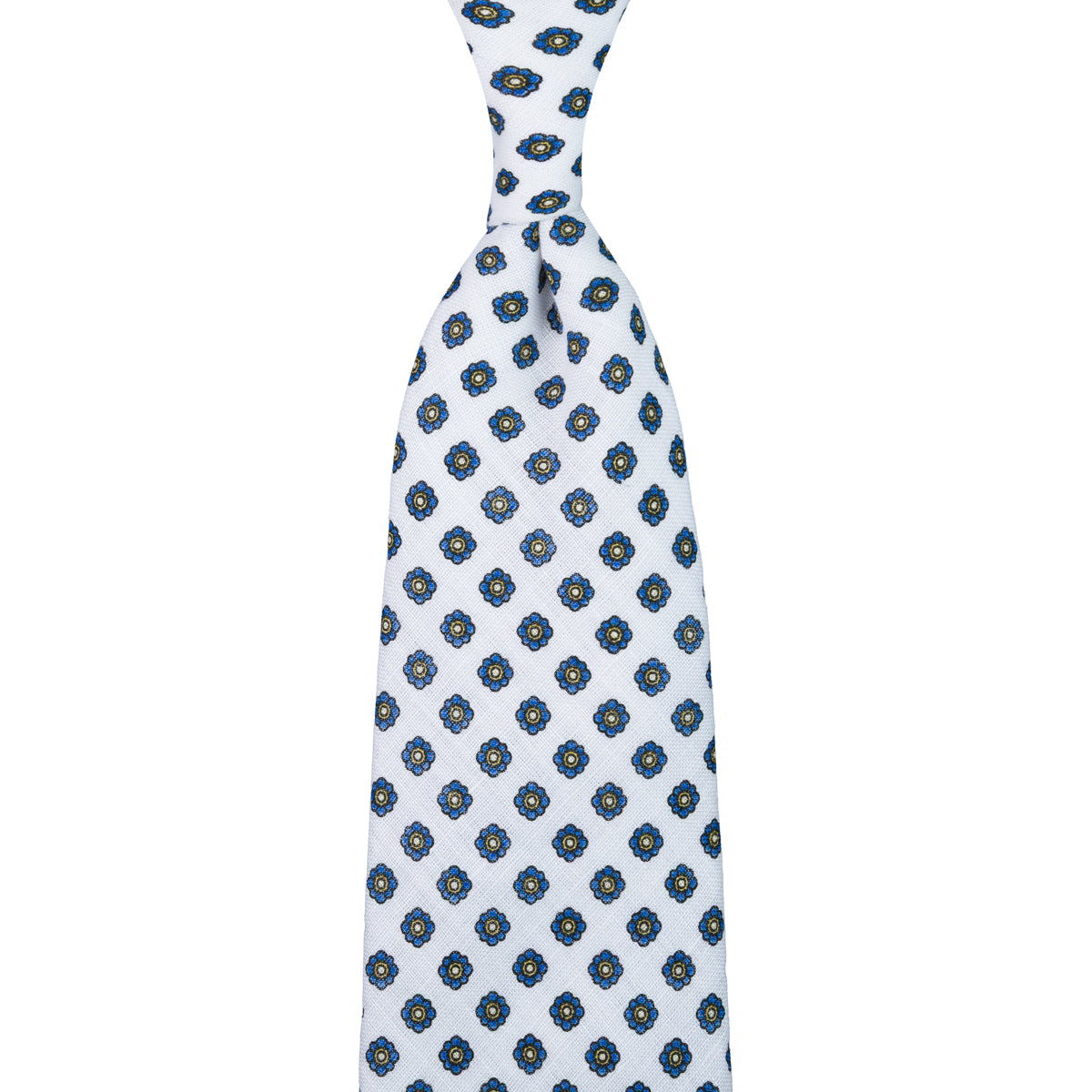 Shibumi-Flower Printed Linen Tie - White - Hand-Rolled