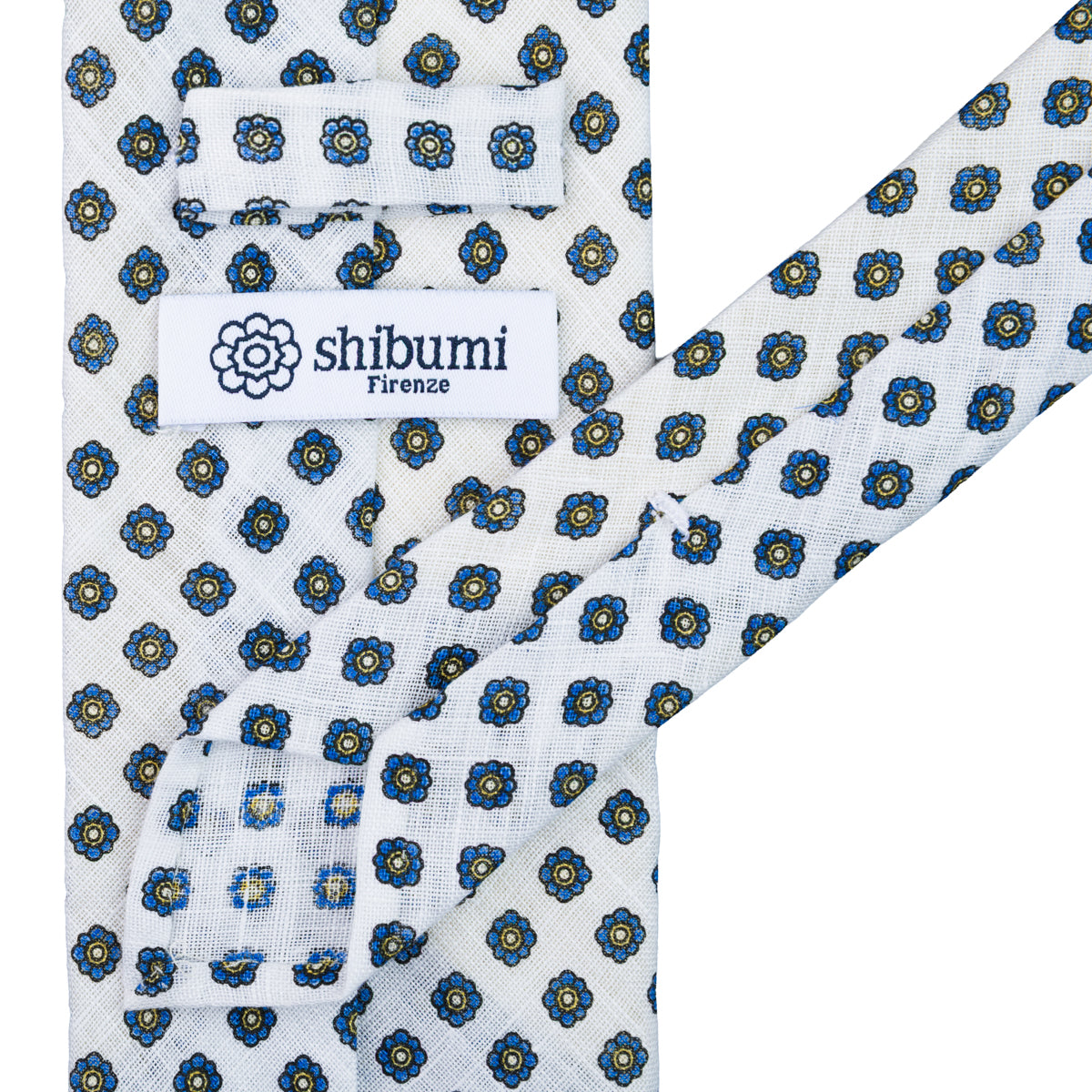 Shibumi-Flower Printed Linen Tie - White - Hand-Rolled