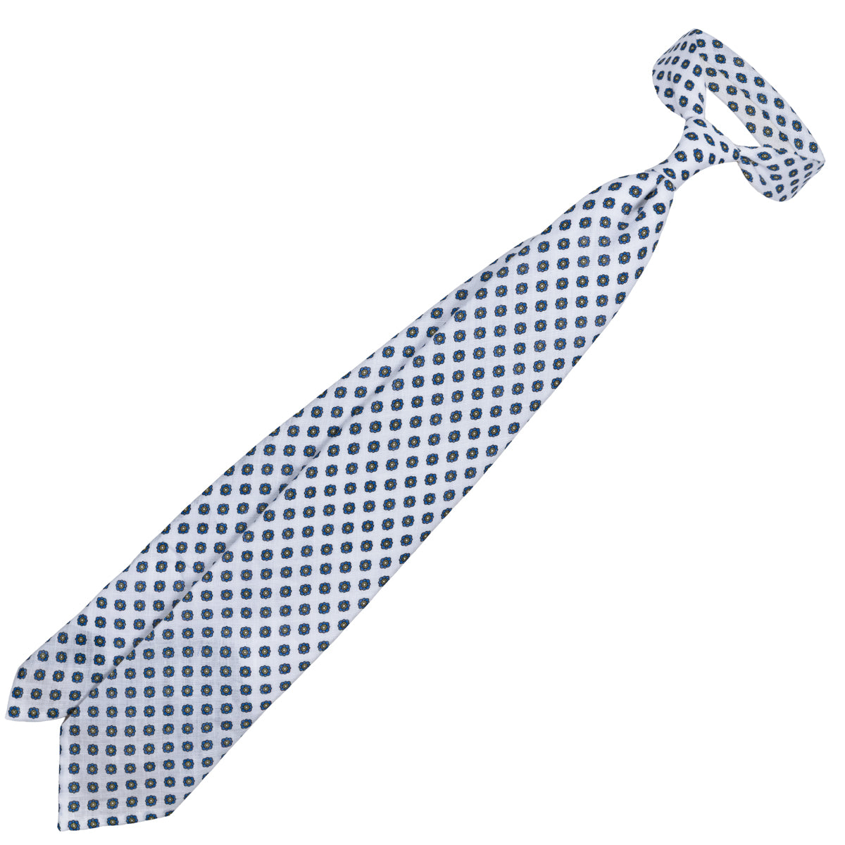 Shibumi-Flower Printed Linen Tie - White - Hand-Rolled