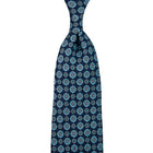 Floral Printed Silk Tie - Navy - Hand-Rolled