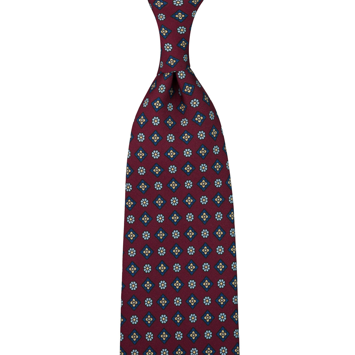 Floral Printed Silk Tie - Burgundy - Hand-Rolled